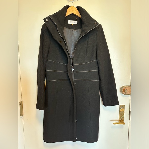 Calvin Klein black wool blend coat - size M - Picture 2 of 6